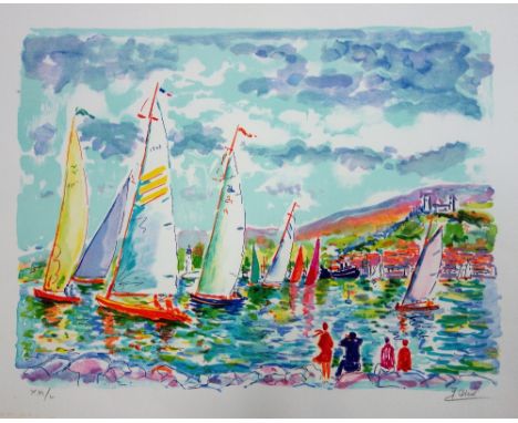 Jean-Claude Picot (French 1934-), Les Voiliers a Cannes, colour lithograph, signed, XXI/L, 36cm x 48.5cm.; together with a fu