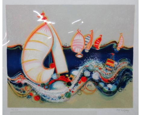Frederic Menguy (French, 1927-2007), La Course des Spis, colour lithograph, signed, 7/150, 46.5cm x 58cm.; together with anot