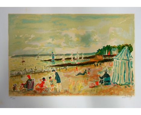 Jean-Claude Picot (French 1934-), La Plage, colour lithograph, signed, 229/250, 38cm x 58cm.; together with a further seven w