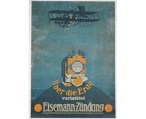 GERMAN WW1 PROPAGANDA POSTER:  Eisemann - Zundung, Magneto Eisemann, propaganda Stuttgart, colour lithograph on linen, 75cm x