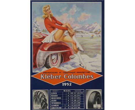 VINTAGE ADVERTISING POSTER:   Kleber Colombes Tire Company, 1952, colour lithograph, on linen, artwork Geo Ham, 62cm x 41.7cm