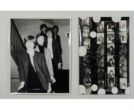 THE ROLLING STONES / MARIANNE FAITHFULL:  a contact sheet of 25 black and white images and 5 vintage 8'' x 10'' prints, 1964.