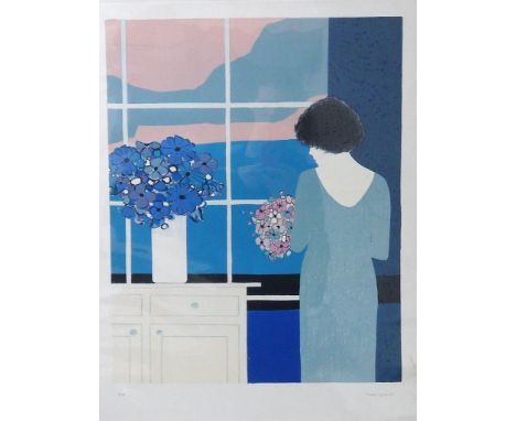 Andre Vigud (French 1939- ), Le Bouquet Bleu, colour lithograph, signed, 75cm x 55cm.; together with a further five by the sa