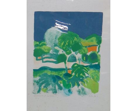Roger Muhl (French b.1929), Paysage, colour lithograph, signed, 34cm x 27cm.; together with two further works by the same han