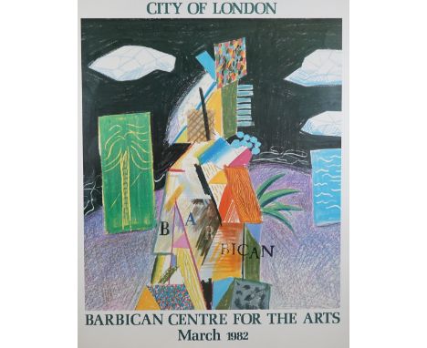 DAVID HOCKNEY EXHIBITION POSTERS:  a group of four, includes, City of London Barbican Centre, 1982, 'Cubistic Bar', Petersbur