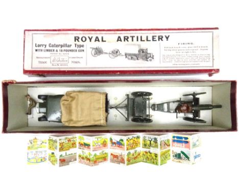 Britains set 1462, Royal Artillery Lorry, Caterpillar type with Limber and 18pdr Gun dark green finish with driver and full c