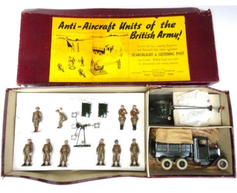 Britains set 1724, RARE AA Units of the British Army two Spotters in chairs, Sound Locator (tripod loose) Searchlight, 10 whe