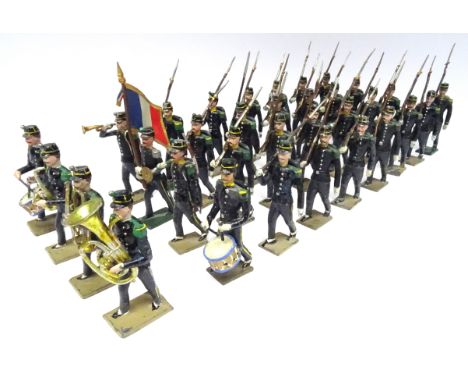 CBG Mignot French Chasseurs a Pied marching at the slope, one Marching and one Colour Bearer early version, green bases, one 