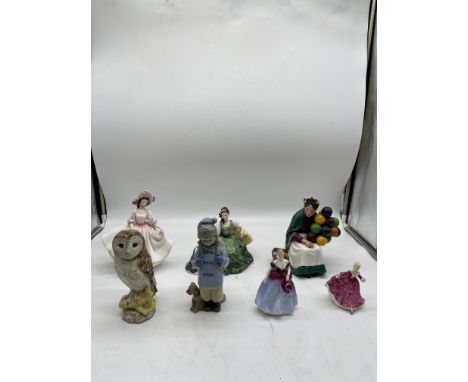 Collection of Royal Doulton and other to include Barn Owl, Sunday Best HN2698, Elyse HN2474, The Old Balloon Seller HN1315, C
