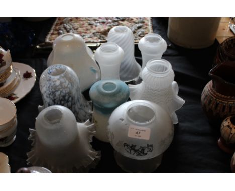 Selection of frosted and etched glass light shades
