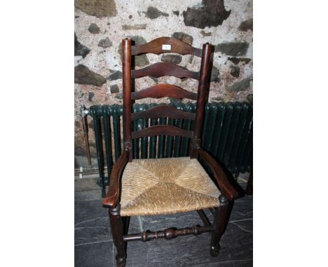 19th Century rush seated elm ladder back chair
