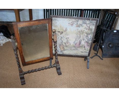 Machined tapestry firescreen and an oak toilet mirror