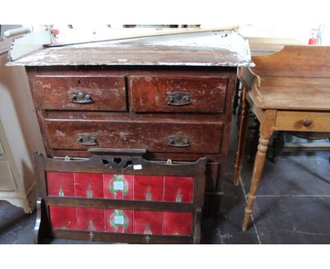 Edwardian chest of drawers (partially paint stripped) and a tile-set washstand back