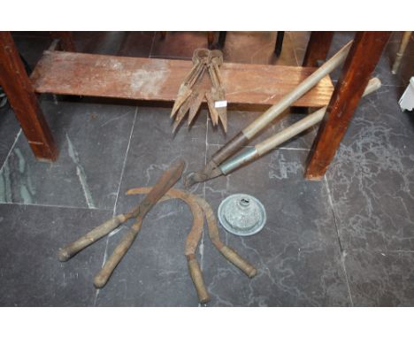Three sets of shears and some vintage hand tools