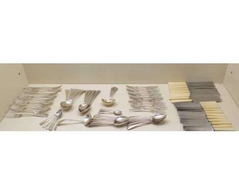 A silver set of flatware, all hallmarked London 1904/05 James Wakely &amp; Frank Wheeler, to include 12 x 20cm forks, 12 x 17