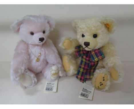 Two Steiff teddy bears England Rose and Musical Picnic bear - working 