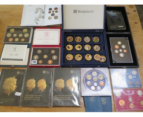 A collection of 13 coin sets including The fourth and fifth circulating portrait collection 2008 Royal Shield of Arms and My 