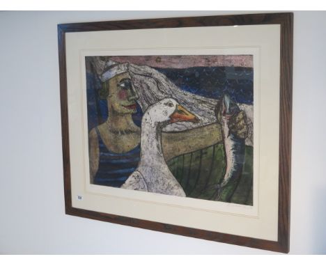 A signed limited edition lithograph 9/10 entitled Mackerel, signed A Craddock 94, frame size 80cm x 97cm, in good condition 