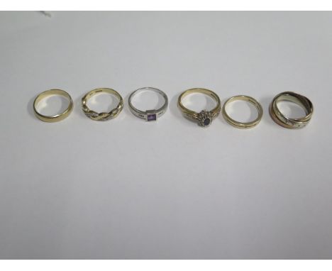 Six 9ct gold rings, sizes H/K/L/M, total approx 15.5 grams 
