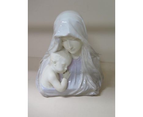 A French ceramic bust Madonna and Child, 27cm tall, in good condition 