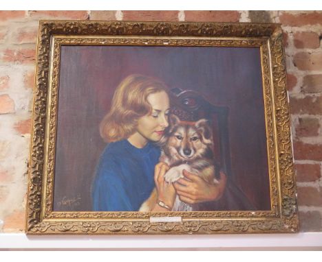 Portrait oil on canvas of Barbara Greene nee Haslett, signed P Vazquez, dated 1973, in a gilt frame 74cm x 86cm, painting gen