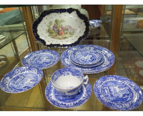 Eleven pieces of modern Spode Italian tableware and a Continental hand painted serving dish 36cm x 24cm, all good condition a
