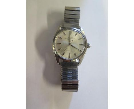 A Rolex Oyster Perpetual Air King super precision 1962 stainless steel wristwatch model 5500 number 808745, 33mm case, on an 