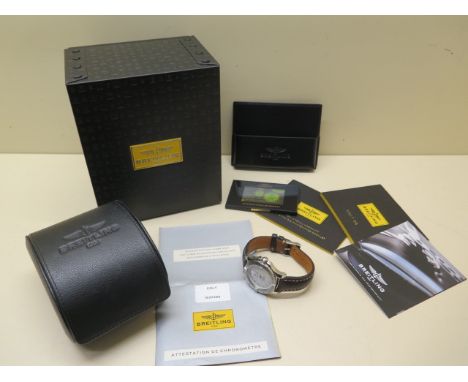 A Breitling Colt 36 automatic stainless steel chronometre 200m 2015 wristwatch on a black leather strap with box, leather cas