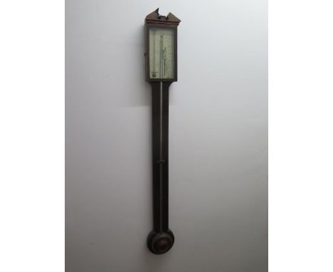 A Georgian mahogany stick barometer, the dial signed G Catteli &amp; Co Hereford, needs some restoration, bubble in tube, 97c