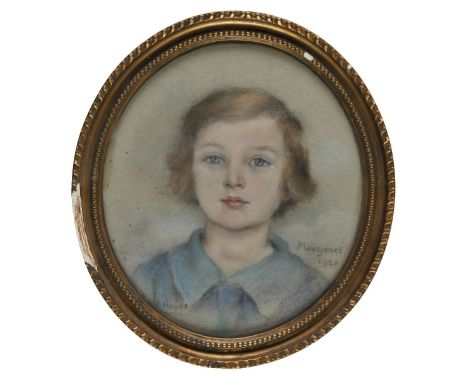 *Hope (Laura Elizabeth Rachel, 1858-1929). Margaret, 1928, pastel oval head and shoulders portrait of a young girl with fair 