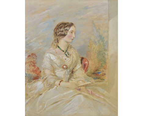 *Chalon (Alfred Edward, 1780-1860). Portrait of Lady Churchill, circa 1850s,  watercolour on paper, showing the sitter with a