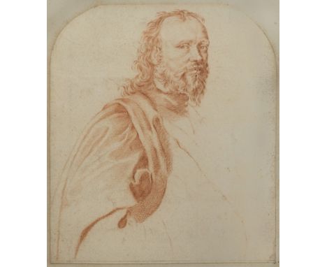 *After Anthony Van Dyck (1599-1641). Portrait of Sir Kenelm Digby,  red chalk on laid paper, with arched top, no watermark vi
