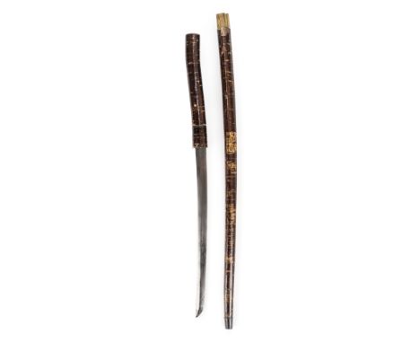 *Walking Stick. 19th century Japanese swordstick,  the handle and shaft wrapped in Birch bark and lacquered concealing steel 