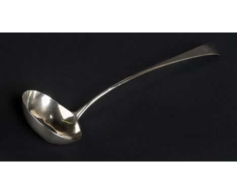 *Soup Ladle. George III silver soup ladle, London 1800,  maker's mark worn, plain form engraved with Hardy crest and motto 'F