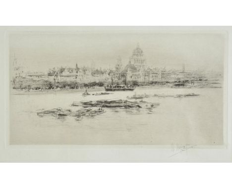 *Walcot (William, 1874-1943). The Thames from Waterloo Bridge, 1913,  etching on cream wove paper, with plate tone, from the 