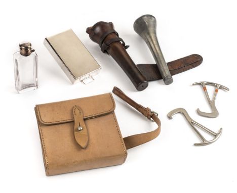 *Mixed Collectables. An Edwardian pewter stirrup flask in the form of a hunting horn by James Dixon & Sons, Sheffield,  with 
