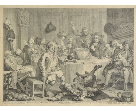 *Hogarth (William, 1697-1764). A Midnight Modern Conversation, 1732, copper engraving and etching on paper, the third state o