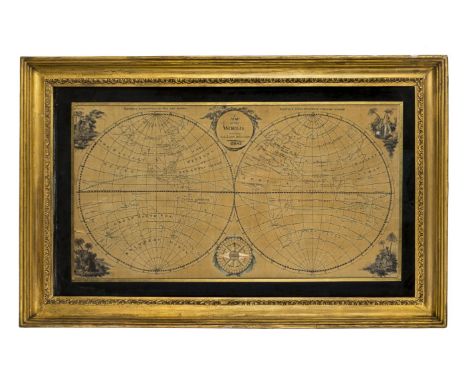 *Embroidered map. A Map of the World, according to the Latest Discoveries, 1800,  double-hemisphere world map, finely worked 