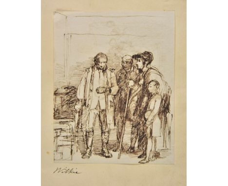 *Wilkie (Sir David 1785-1841). Study of a group of figures,  pen and brown ink on laid paper, with partial watermark of a shi