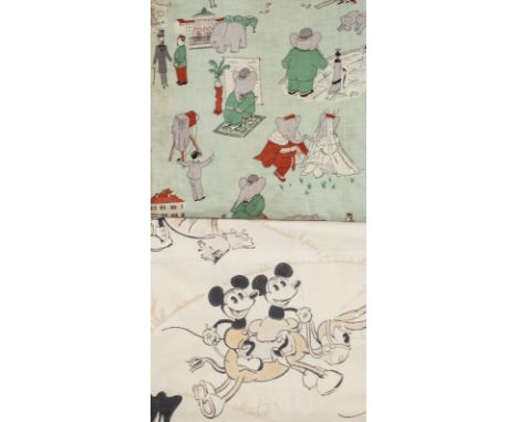 *Mickey Mouse. A pair of Mickey Mouse nursery curtains, 1930s,  two cotton curtains, printed with duotone Disney characters o