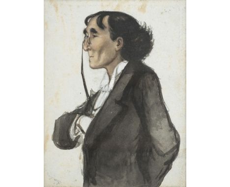 *[Sir John Gielgud, 1902-2000]. Portrait of Henry Irving (1838-1905),  watercolour and pastel on board, half-length portrait,