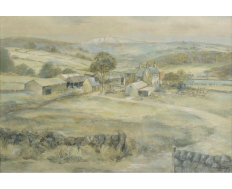 *Hodgkison (Trevor, 1928-2013). Alderwasley Farm, Derbyshire,  egg tempera on board, signed lower right, 50 x 72.5 cm (19.75 