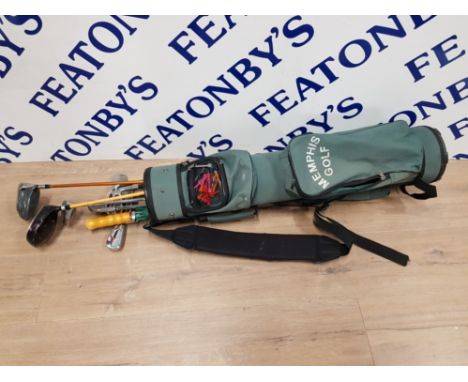 GOLF CLUBS TO INCLUDE CLEVELAND TAYLOR MADE DUNLOP AND OTHERS IN A MEMPHIS BAG