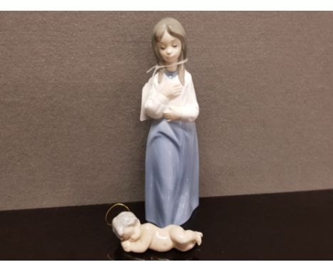 NAO BY LLADRO GIRL FIGURE TOGETHER WITH LLADRO SLEEPING JESUS