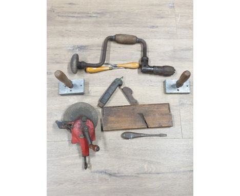 A LOT OF VINTAGE TOOLS INC HAND DRILL PLANER ETC