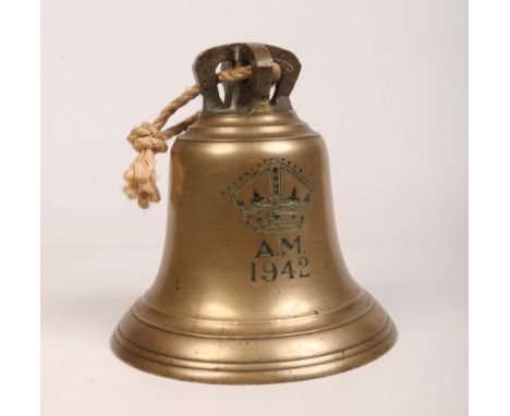 A World War II Air Ministry RAF scramble bell. With broad arrow mark and Air Ministry crown over 1942, 26cm.&nbsp;Condition r