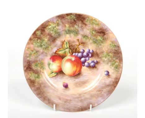 A Royal Worcester plate by S. Smith. Painted with apples and grapes. Signed, printed black Strathmore mark, 23.5cm diameterCo