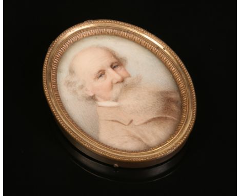 A 19th century oval ivory portrait miniature of a bearded gentleman in a gilt bezel, 5.25cm x 4.25cm.Condition report intende