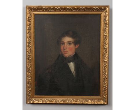 A 19th century oil on canvas later laid down on board in gilt frame. Portrait of a gentleman, 32cm x 25.5cm.Condition report 