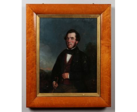 A Victorian oil on canvas in glazed maple and parcel gilt frame. Portrait of a bearded gentleman, dated 1854, 45cm x 35cm.Con